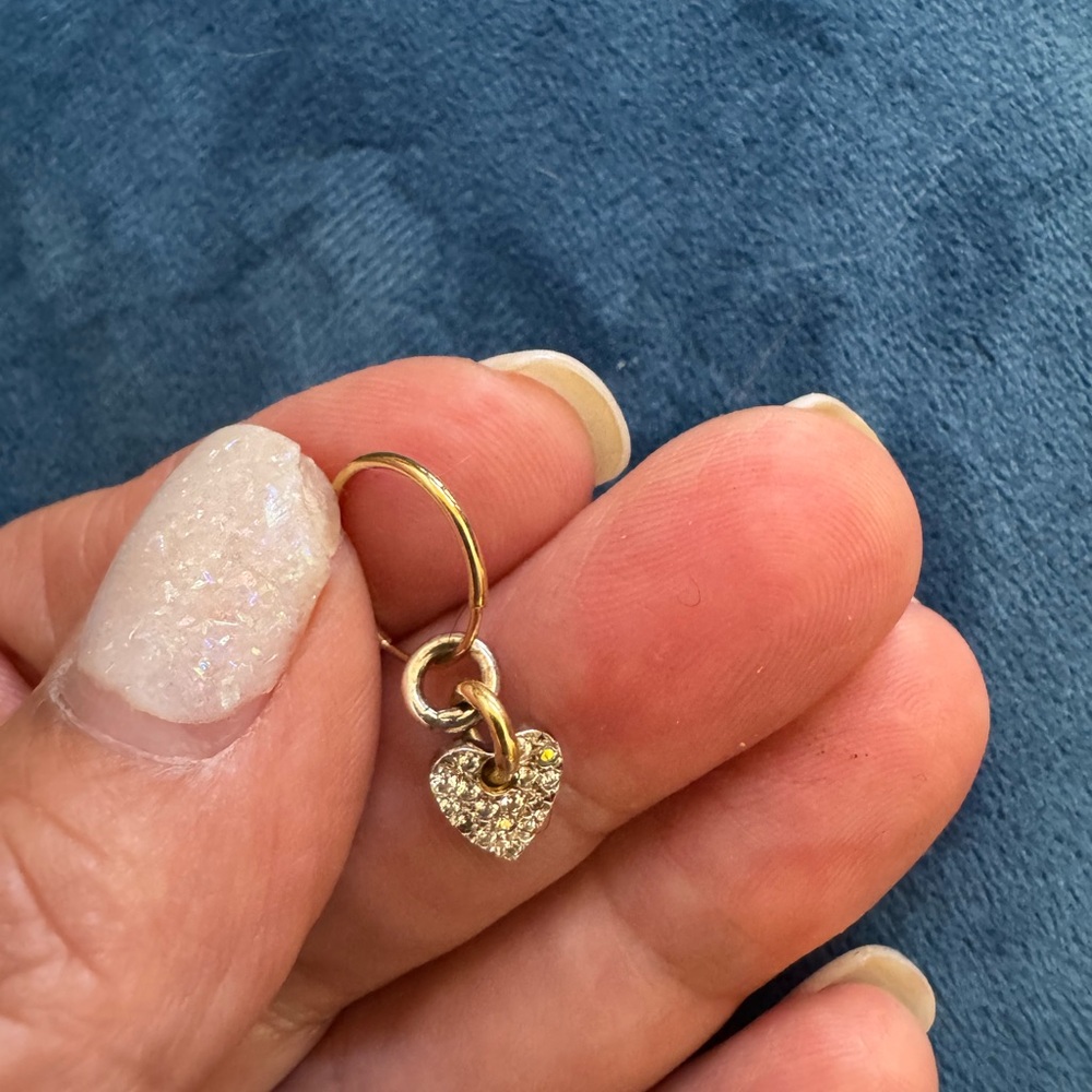 Lee Brevard Gold and Silver PAVE Heart endless Hoop Charm Earring-single